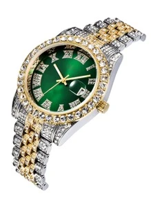 1pc/Set Fashion Starry Rhinestone Stainless Steel Quartz Watch, Suitable For Party, Daily Matching, Birthday, Women's Gift, Anniversary, Singles' Day, Halloween Promotion, No Box