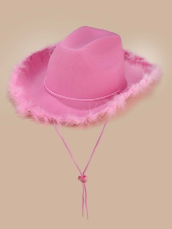 1pc Unisex Winter Western Cowboy Hat With Fluffy Decoration, Suitable For Party