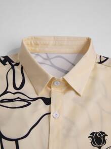 Manfinity RSRT 男士人像圖案襯衫和腰部抽繩短褲不帶T恤 - 卡其色 - 查看 5