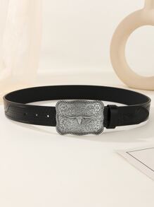 Phụ nữ Đầu gia súc Chi tiết Khóa hình học Thắt lưng thông thường cho cuộc sống hàng ngày - màu đen - Xem 3