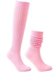 1 Pair Women's Mid-Calf/Knee High Slouch Socks, Solid Color Warm Socks, Cozy
