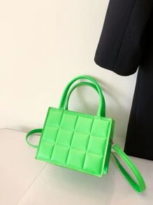 迷你菱形图案彩虹渐变压花设计多功能女士手提包单肩包 - 綠色 - 查看 1