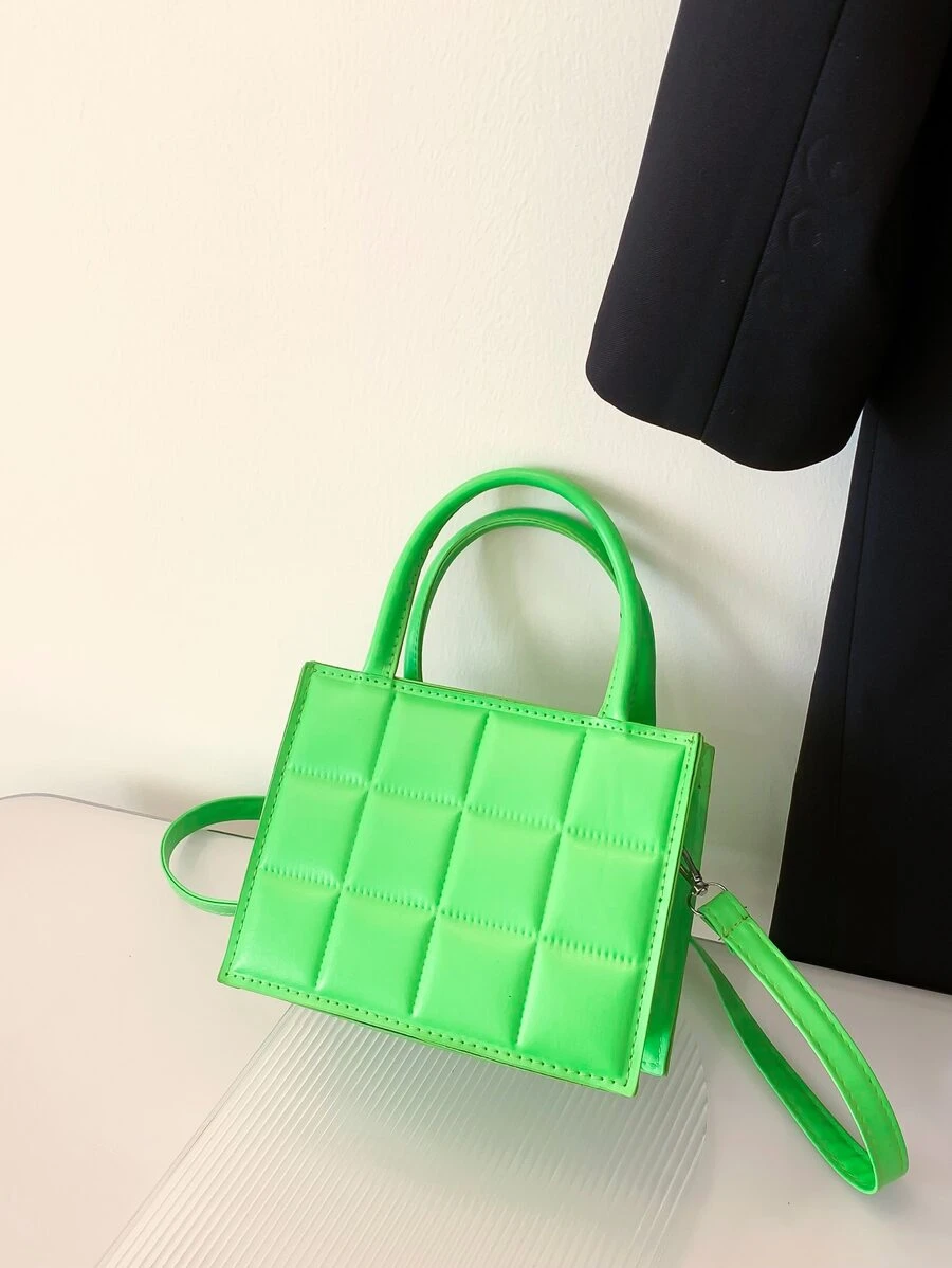 迷你菱形图案彩虹渐变压花设计多功能女士手提包单肩包 - 綠色 - 查看 1