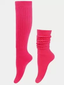 1 Pair Women's Mid-Calf/Knee High Slouch Socks, Solid Color Warm Socks, Cozy - Hot Pink - View 4