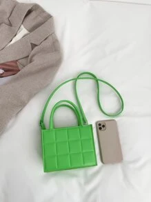 迷你菱形图案彩虹渐变压花设计多功能女士手提包单肩包 - 綠色 - 查看 5