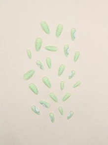 24入組長款杏仁水果樣式假指甲和1入組指甲銼和1張膠帶 - 彩色 - 查看 2