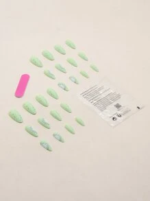 24入組長款杏仁水果樣式假指甲和1入組指甲銼和1張膠帶 - 彩色 - 查看 3