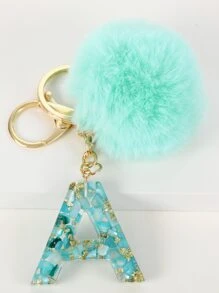 Pom Pom & Letter Charm Keychain - Mint Green - View 1