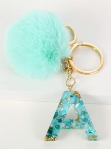 Pom Pom & Letter Charm Keychain - Mint Green - View 2