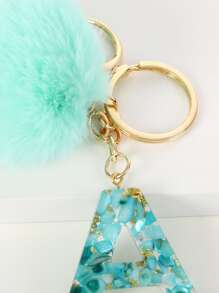 Pom Pom & Letter Charm Keychain - Mint Green - View 3