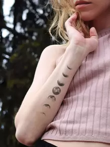 1张彩色月亮图案纹身贴纸，满月和新月设计，韩式风格，Y2K，Kpop，防水，防汗，不反光 - 黑色 - 查看 2