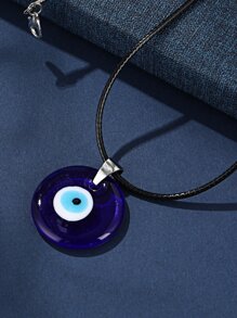 時尚流行男士眼睛印花圓形吊飾項鍊適合珠寶禮物和時尚外觀 - 寶藍色 - 查看 1