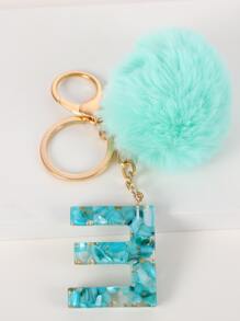 Pom Pom & Letter Charm Keychain - Mint Green - View 2
