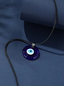 時尚流行男士眼睛印花圓形吊飾項鍊適合珠寶禮物和時尚外觀 - 寶藍色 - 查看 2