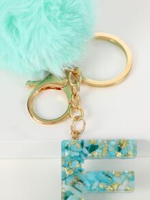 Pom Pom & Letter Charm Keychain - Mint Green - View 3