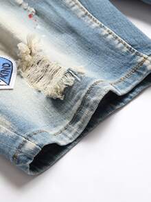 Manfinity Hombres Shorts en mezclilla con estampado de tinte de salpicadura desgarro crudo con diseño de parche