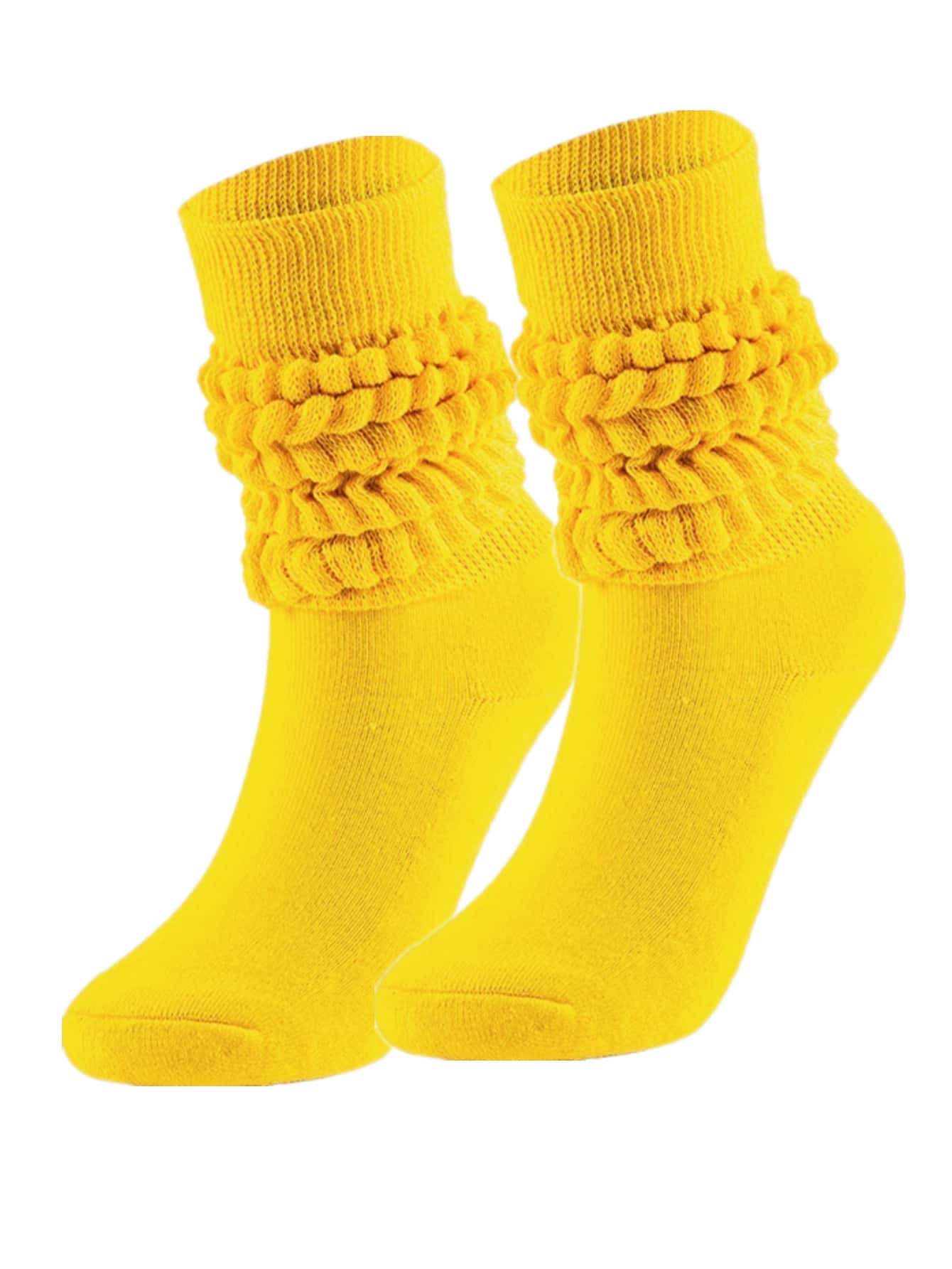 1 Đôi tất dài đến giữa bắp chân/đầu gối cho nữ, tất giữ ấm màu trơn - Màu vàng - Xem 1