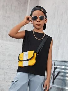 SHEIN Boys Slogan & Wing Print Tank Top - Black - View 2