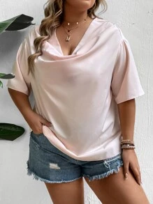 Celure Blusa escote drapeado de hombros caídos - Rosa Pálido - Ver 2