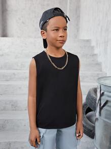 SHEIN Boys Slogan & Wing Print Tank Top - Black - View 5