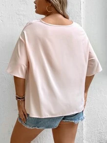 Celure Blusa escote drapeado de hombros caídos - Rosa Pálido - Ver 3