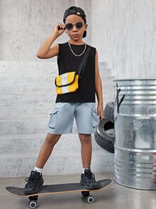 SHEIN Boys Slogan & Wing Print Tank Top - Black - View 6