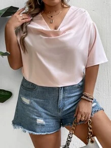 Celure Blusa escote drapeado de hombros caídos - Rosa Pálido - Ver 4