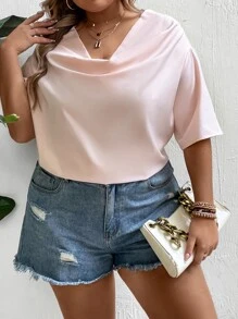 Celure Blusa escote drapeado de hombros caídos - Rosa Pálido - Ver 5