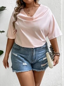 Celure Blusa escote drapeado de hombros caídos - Rosa Pálido - Ver 1