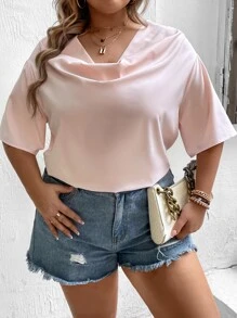 Celure Blusa escote drapeado de hombros caídos - Rosa Pálido - Ver 7