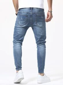 Manfinity Hombres Jeans ajustados desgarro crudo - Lavado ligero - Ver 2