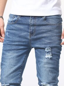 Manfinity Hombres Jeans ajustados desgarro crudo - Lavado ligero - Ver 3