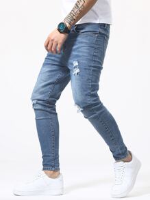 Manfinity Hombres Jeans ajustados desgarro crudo - Lavado ligero - Ver 6