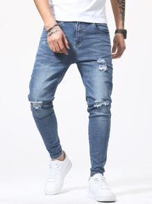 Manfinity Hombres Jeans ajustados desgarro crudo - Lavado ligero - Ver 7