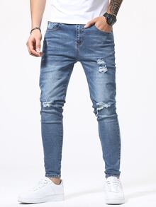 Manfinity Hombres Jeans ajustados desgarro crudo - Lavado ligero - Ver 8