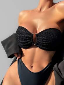 环链式抹胸比基尼上衣 夏季 - 黑色 - 查看 1