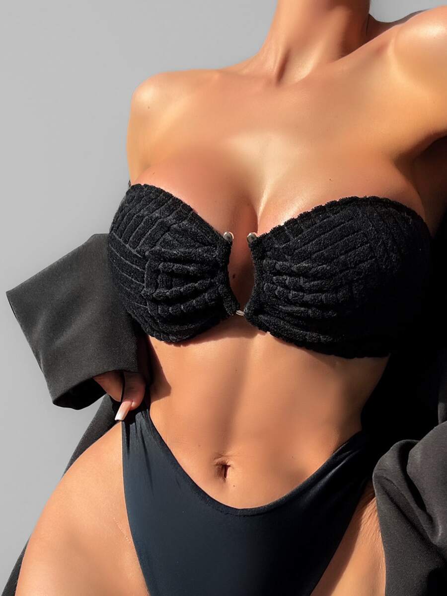 环链式抹胸比基尼上衣 夏季 - 黑色 - 查看 1