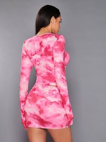 SHEIN BAE Tie Dye Crop Tee & Bodycon Skirt - Pink - View 2