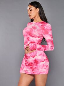 SHEIN BAE Tie Dye Crop Tee & Bodycon Skirt - Pink - View 6