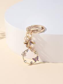 优雅时尚合金蝴蝶、花朵、圆形钥匙扣，带 3 个小吊坠装饰纪念品汽车配件包饰背包学校可爱哥特 Y2k 万圣节配饰教师节圣诞节礼物创意包挂绳带身份证夹汽车配件包饰