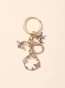 优雅时尚合金蝴蝶、花朵、圆形钥匙扣，带 3 个小吊坠装饰纪念品汽车配件包饰背包学校可爱哥特 Y2k 万圣节配饰教师节圣诞节礼物创意包挂绳带身份证夹汽车配件包饰