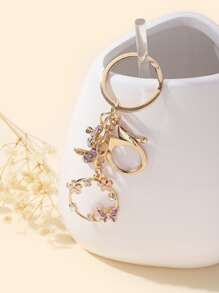 优雅时尚合金蝴蝶、花朵、圆形钥匙扣，带 3 个小吊坠装饰纪念品汽车配件包饰背包学校可爱哥特 Y2k 万圣节配饰教师节圣诞节礼物创意包挂绳带身份证夹汽车配件包饰