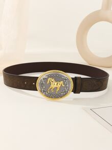馬裝飾橢圓形搭扣腰帶 - 棕色 - 查看 3