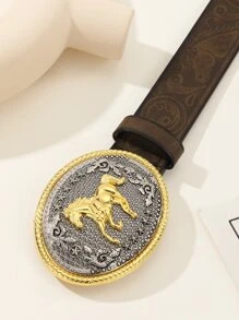 馬裝飾橢圓形搭扣腰帶 - 棕色 - 查看 4