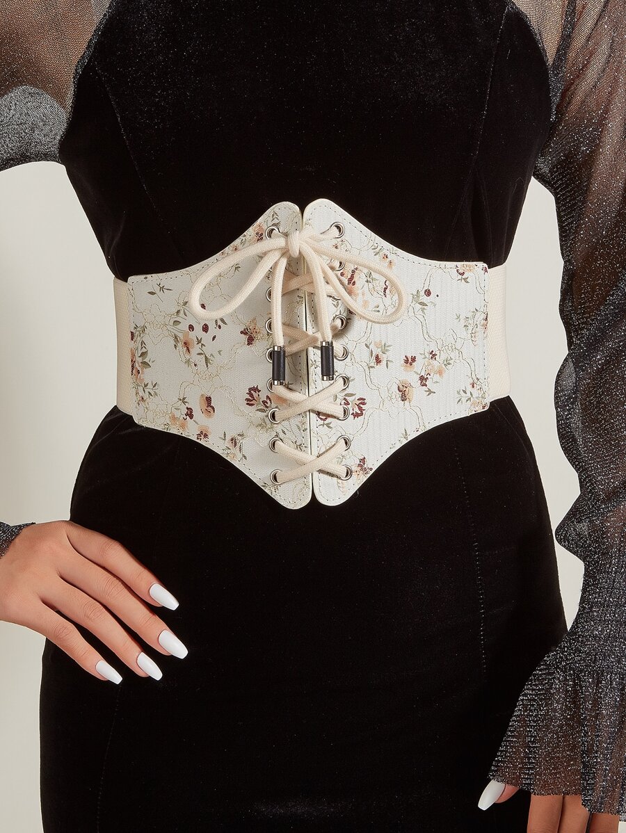 花卉圖案束腰帶 - 彩色 - 查看 1