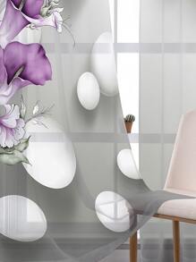 花卉圖案單片透視窗簾 - 彩色 - 查看 2