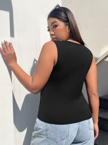 SHEIN EZwear 大碼鏤空背心上衣 - 黑色 - 查看 2