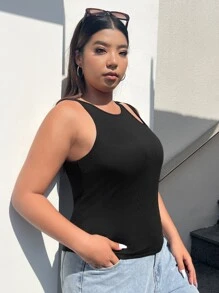 SHEIN EZwear 大碼鏤空背心上衣 - 黑色 - 查看 4