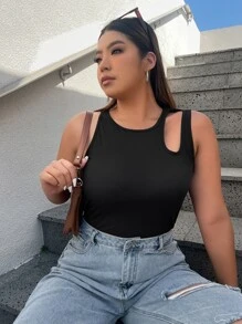 SHEIN EZwear 大碼鏤空背心上衣 - 黑色 - 查看 6