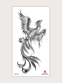 紋身貼紙,1張鳳凰紋一次性紋身適合女士,紋身貼紙成年人,逼真紋身貼鳳凰,適合女士和女孩 - 黑色 - 查看 1
